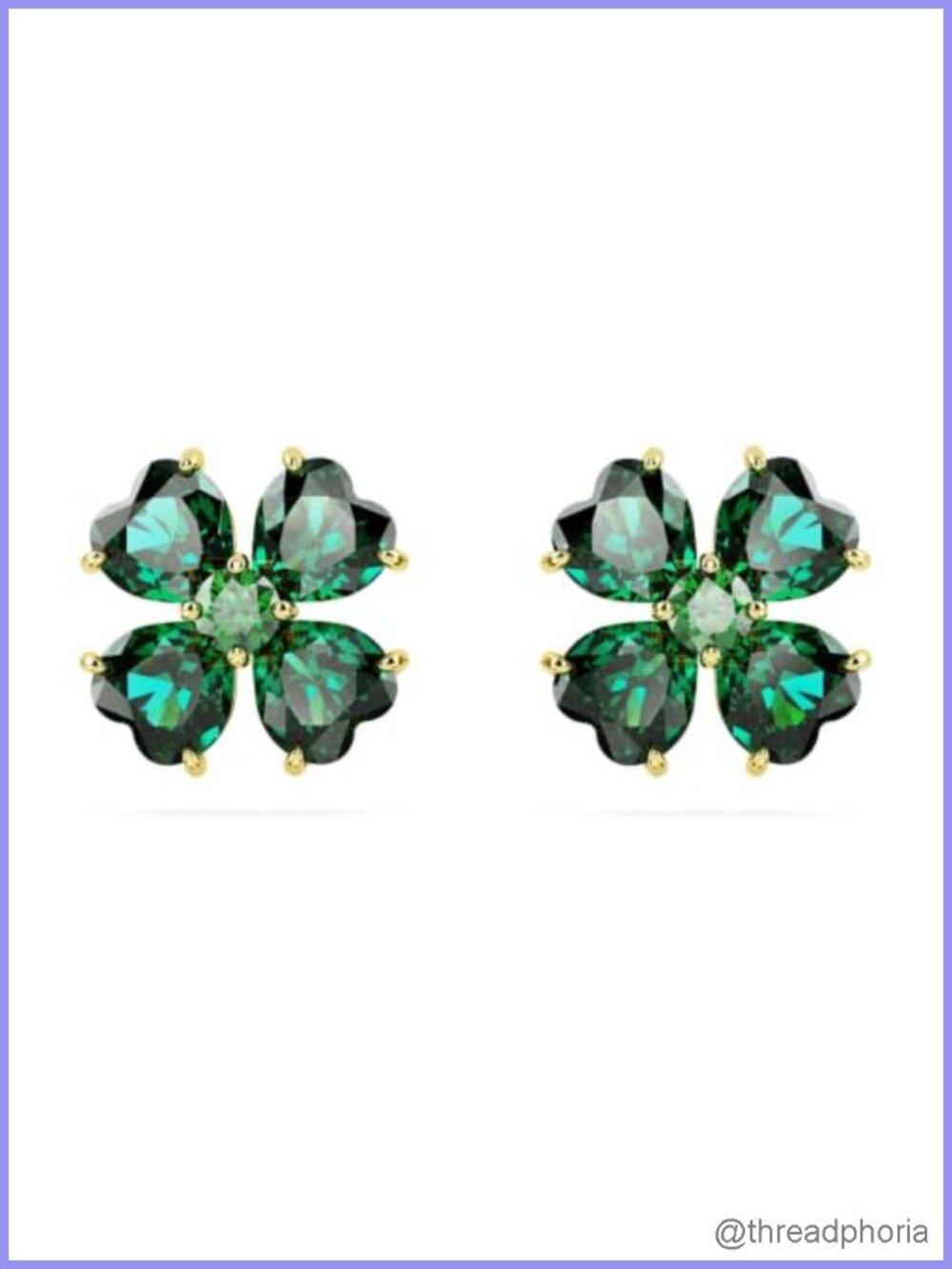 Clover Crystal Stud Earrings Gold-Tone Finish Push Back Jewelry